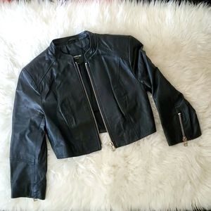 Women's Crop Black Leather Jacket